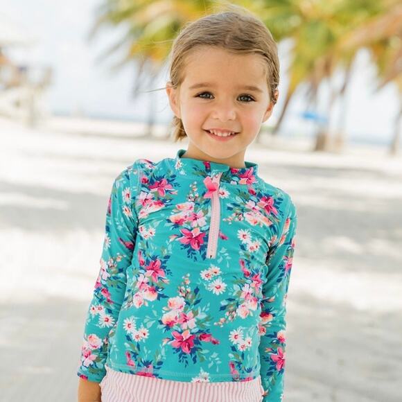 Ruffle Butts - Long Sleeve Floral Rash Guard - Girls Size 10 - Picture 1 of 6